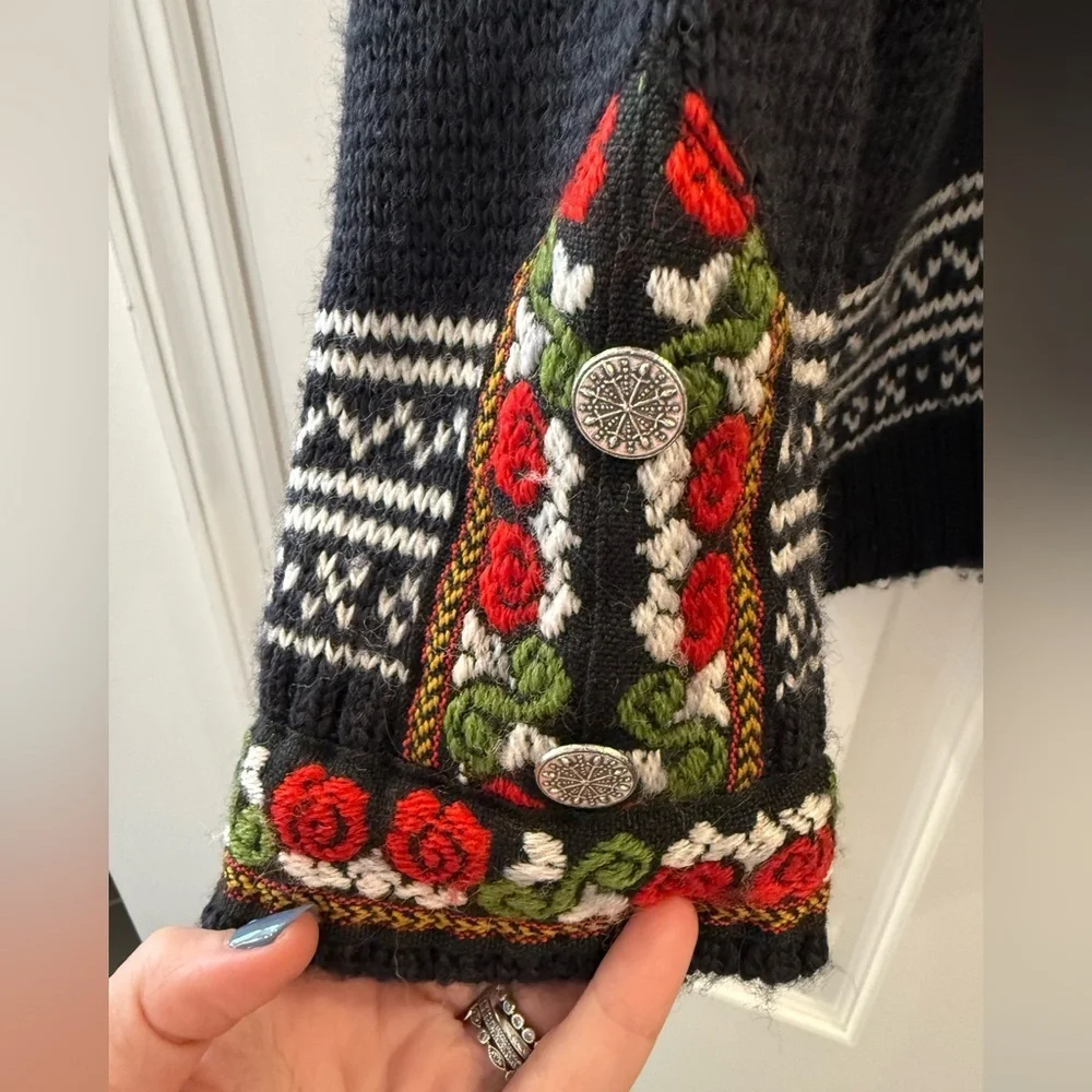 Vintage Nordstrikk Cardigan Sweater Womens Men’s White Wool Fair Isle Norway Ski - Picture 7 of 9